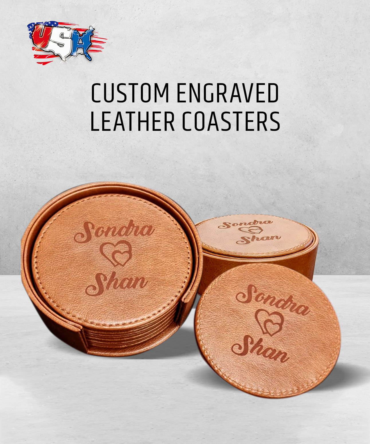 Custom Engraved Leather Coasters in Visalia USA Printings & Graphics